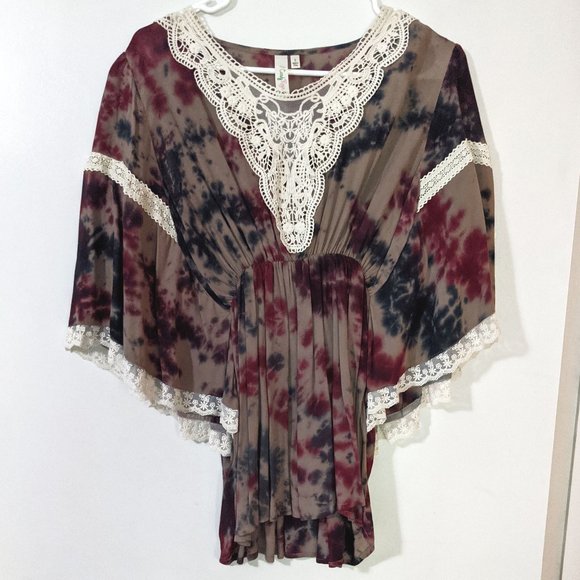 Candy Rose Tops - Candy Rose Tie-Dye and Lace Top Size Small